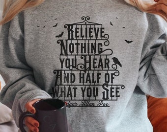 Edgar Allan Poe Poet Sweatshirt, Book Poetry Hoodie, Raven Nevermore Literature Crewneck, Dark Academia Gothic Pullover, Trendy Librarian