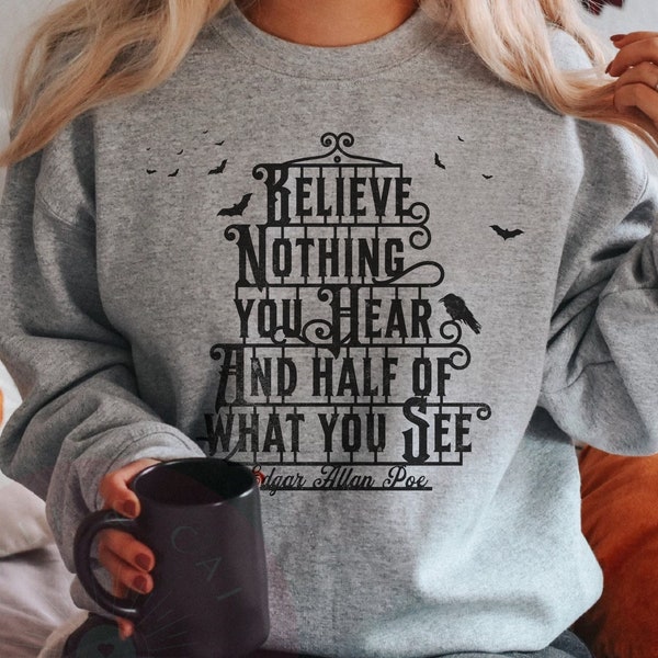 Edgar Allan Poe Poet Sweatshirt, Book Poetry Hoodie, Raven Nevermore Literature Crewneck, Dark Academia Gothic Pullover, Trendy Librarian