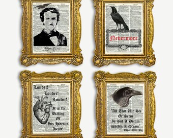 Edgar Allan Poe Wall Art, Antique Dictionary Page Poetry Decor, The Raven Gift, Romantic Victorian Gothic Art Prints, Dark Academia Art Gift