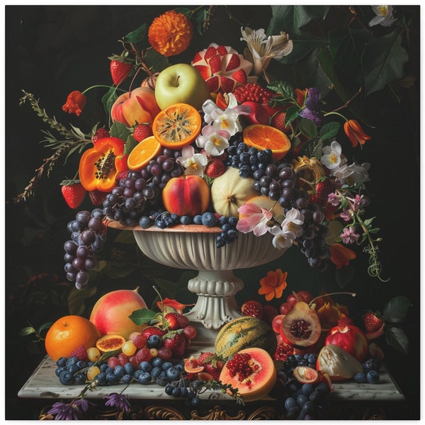 Extravagant Display of Vibrant Fruits Stacked High, Fruit Wall Art, Digital Canvas Art, Digital Design Art, Digital Art, Ready to Hang Art