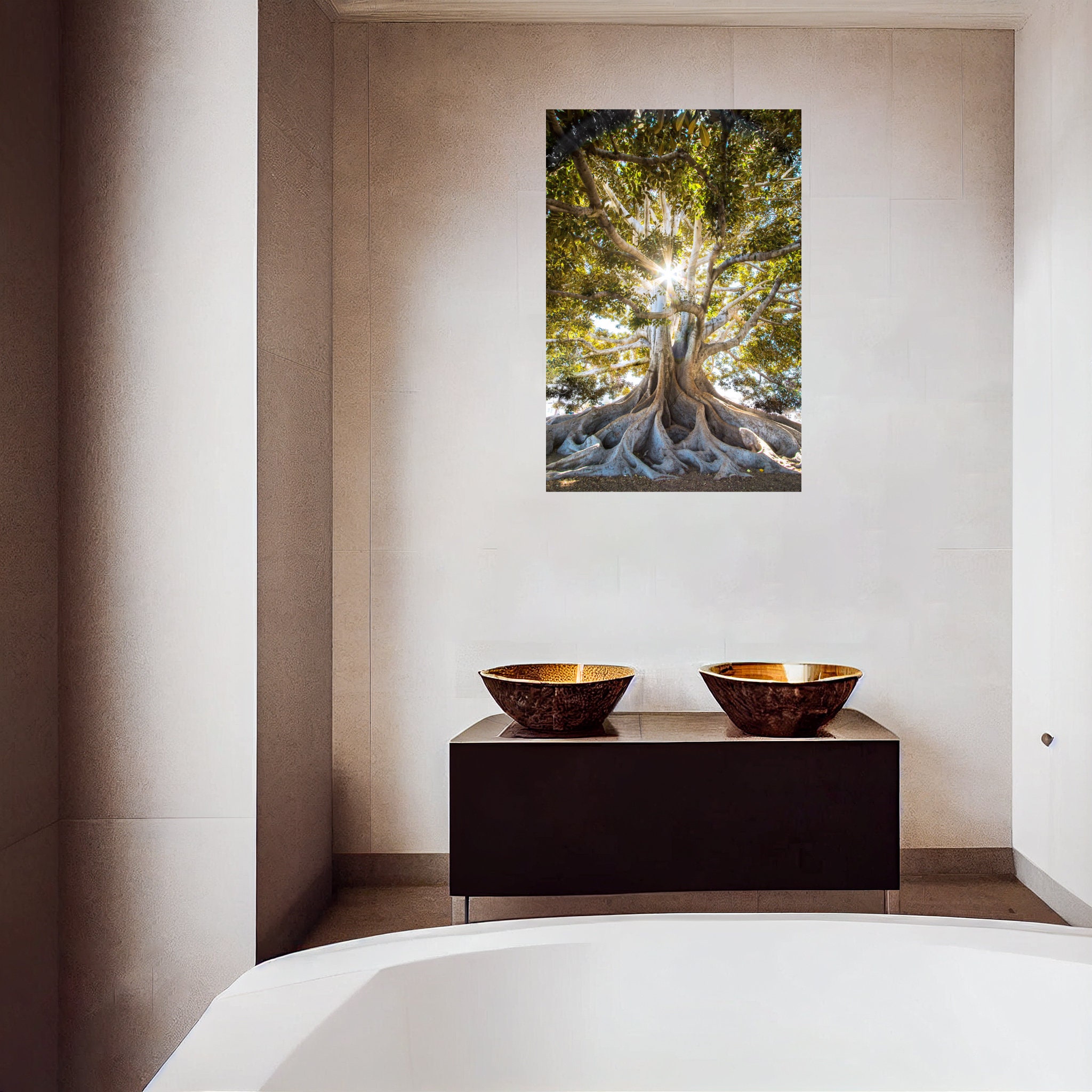 Sunlight Through Rooted Tree Canvas Print Landscape Print Office