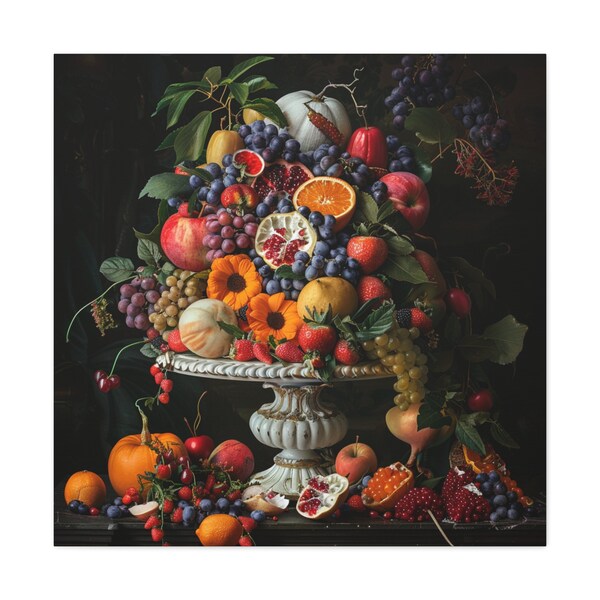 Extravagant Display of Vibrant Fruits Stacked High, Fruit Wall Art, Digital Canvas Art, Digital Design Art, Ready to Hang Art