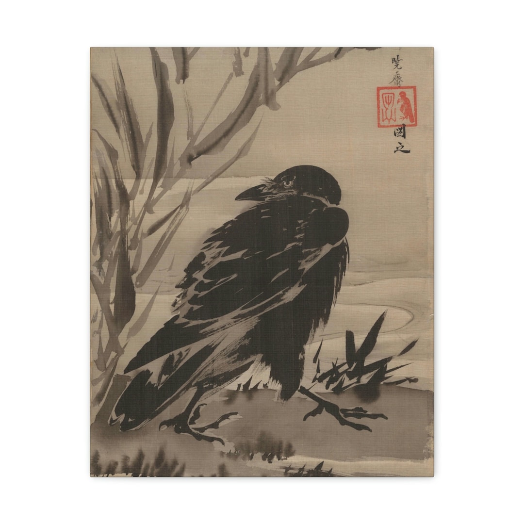 Kawanabe Kyosai Wall Art, Crow and Reeds Art Print, Japanese Painting ...