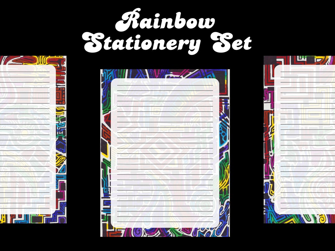 Groovy Rainbow Stationery Set Printable Retro Style Letter Paper Wacky ...