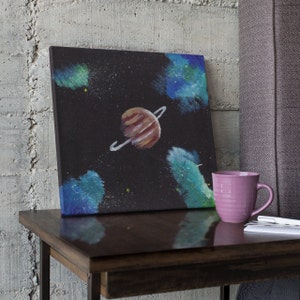 Whimsical Planet Space Painting Digital Download, Printable Space Wall Art, Space Geek Art, Night Sky Wall Art, Adorable Ringed Planet Art