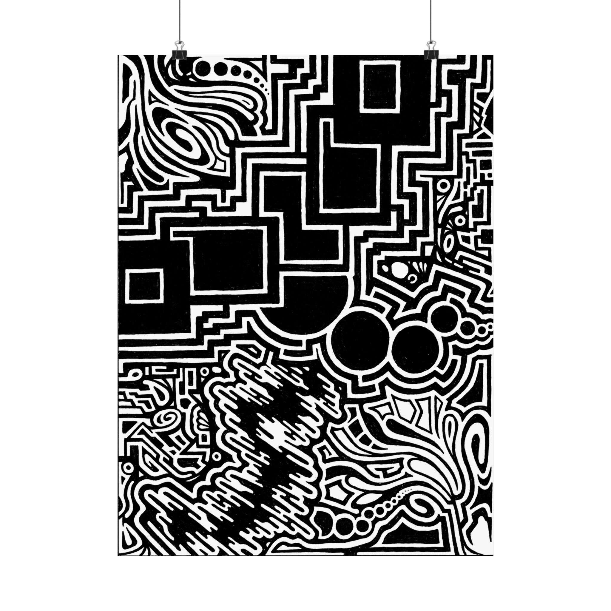 Strange Monochrome Matte Poster Unique Geometric Ink Drawing Print ...