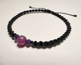 Delicate Macrame Bracelet with Ruby and Sapphire