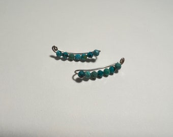 Boucles d'Oreilles Grimpeuses Perle Turquoise Facette