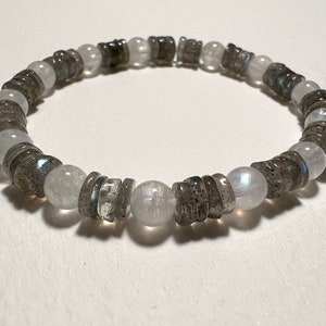 Beaded Stretch Bracelet with Moonstone and Labradorite Heishi Beads