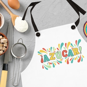Azucar Apron gift for baker, cute abuela gift, fun colorful Spanish apron
