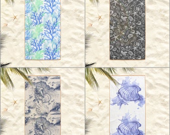 Coastal Beach Towel: Seashell, Coral & Starfish Print - 30x62"