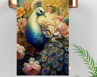 Floral Peacock Hand Towel: Vibrant Animal Print Kitchen Decor