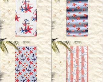 Starfish Beach Towel: Nautical Anchor Print, Striped Coastal Decor