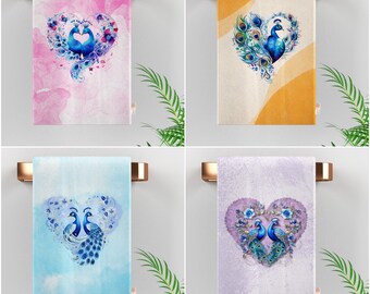 Heart Peacock Kitchen Towel: Floral Farmhouse Dishcloth