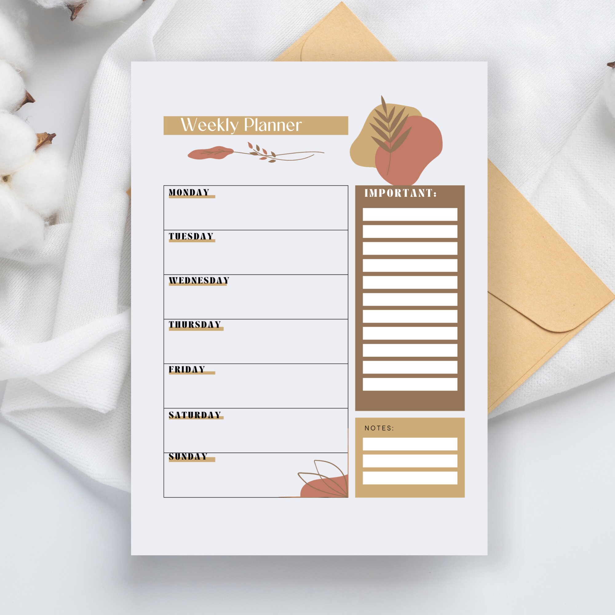Weekly Planner Printable Weekly Planner PDF Week Plan Print Earth Tone ...