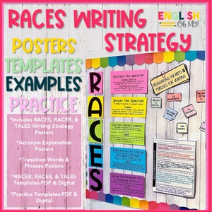 RACES Writing Strategy, Posters, Templates, Practice, ELA teachers, middle and high school, Strategies, Classroom activities