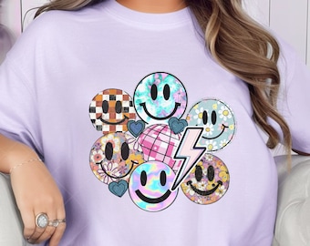 Smiley Face Retro PNG Flower Print Smile Face PNG Design Sublimation Instant Digital Download