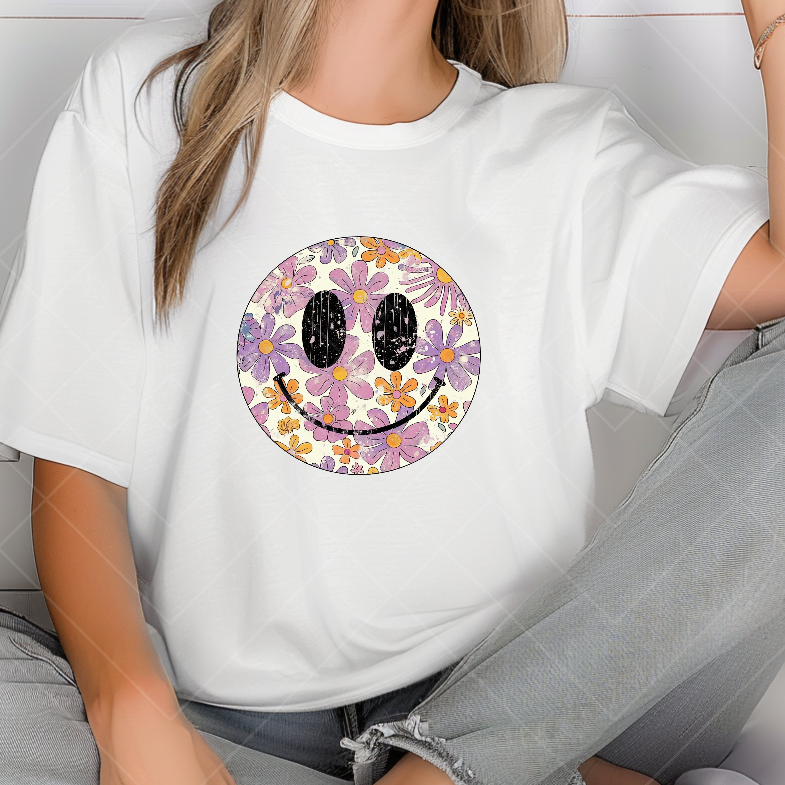 Smiley Face Retro PNG Flower Print Smile Face PNG Design Sublimation ...