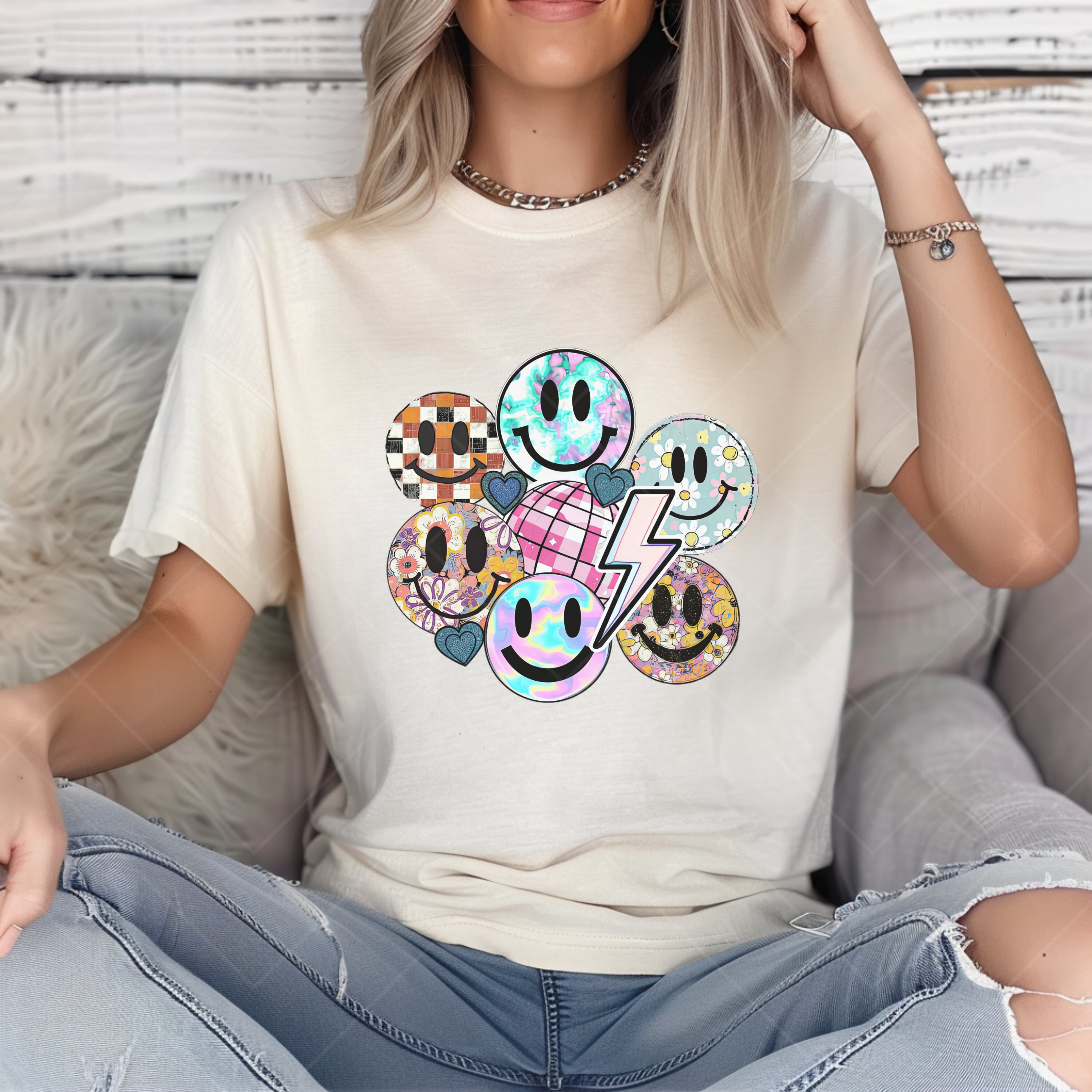 Smiley Face Retro PNG Flower Print Smile Face PNG Design Sublimation ...