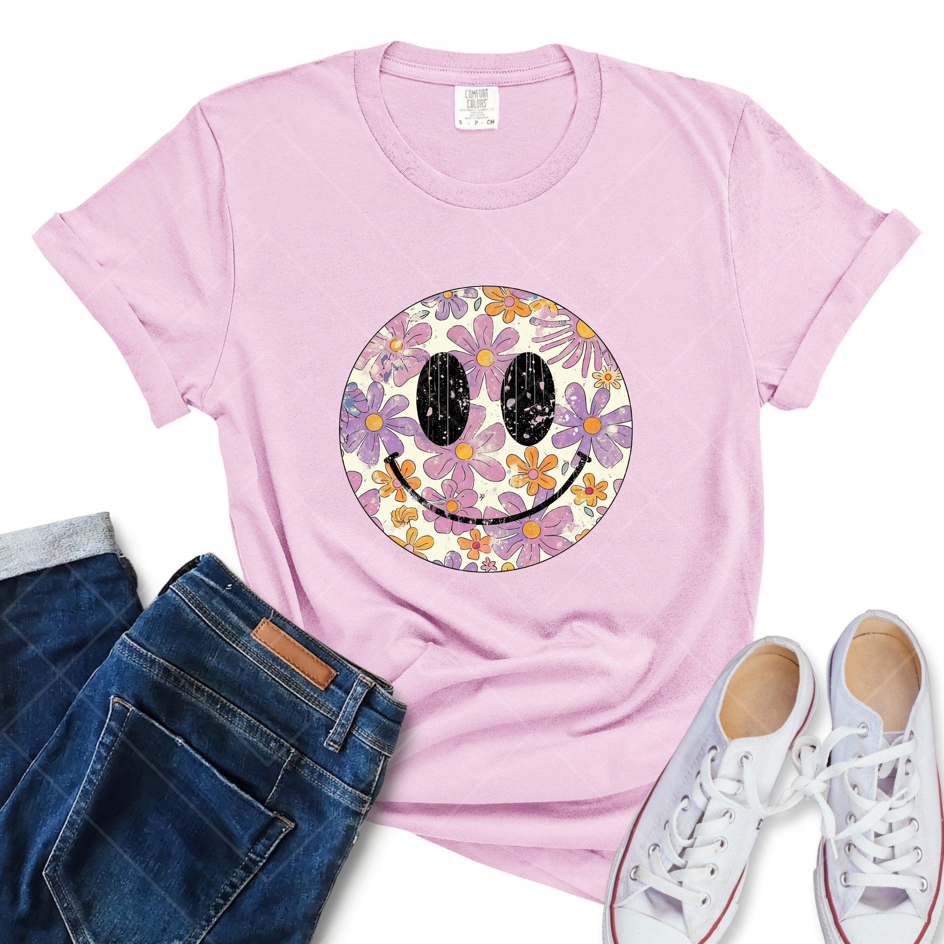 Smiley Face Retro PNG Flower Print Smile Face PNG Design Sublimation ...