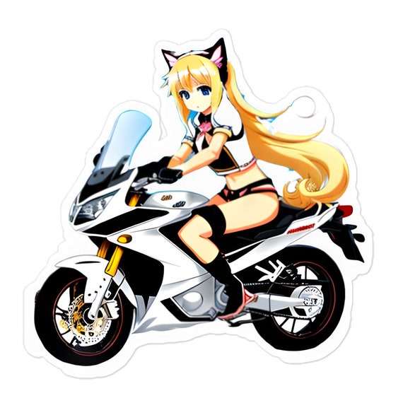  Kitty Anime Girl montando una motocicleta Pegatina