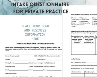Therapist Intake Questionnaire for Private Practice