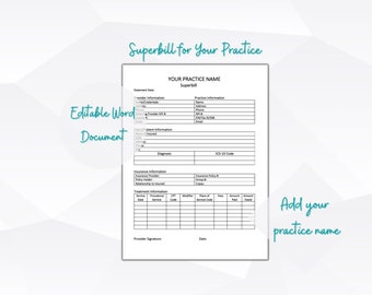 Superbill Template for mental health professionals, Statement of Service, Insurance Superbill Template, Private Practice Paperwork