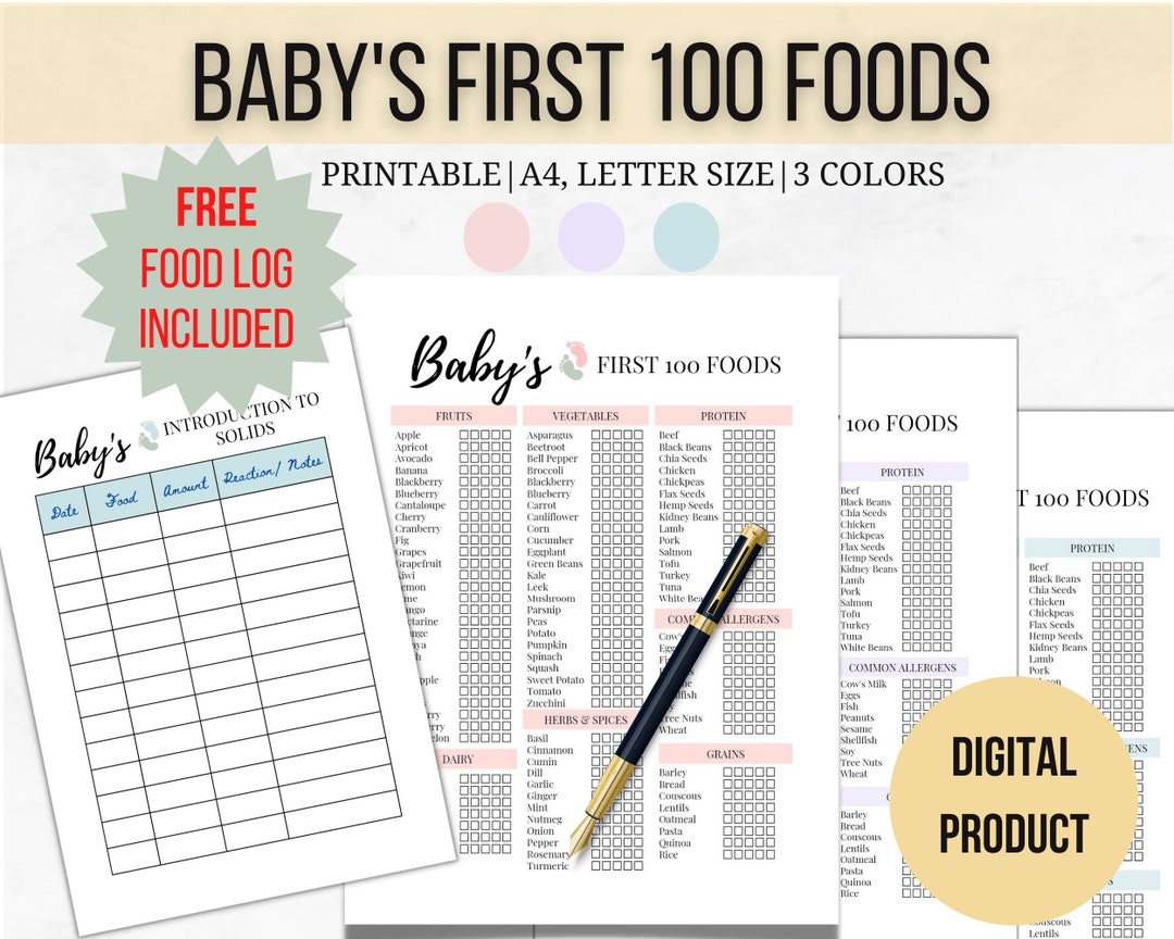Baby's First Food Checklist, FREE Baby Food Tracker Printable, BLW