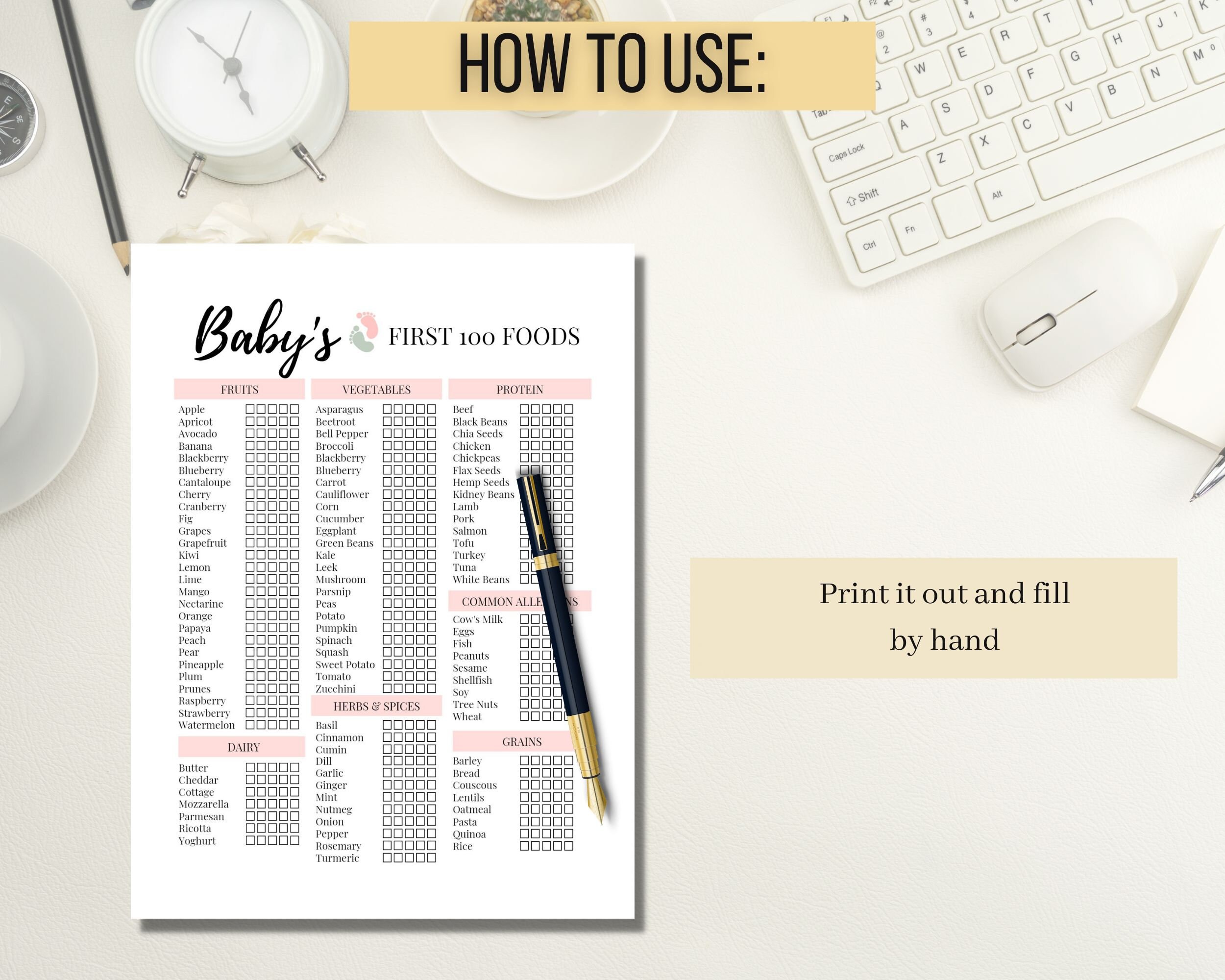 Baby's First Food Checklist, FREE Baby Food Tracker Printable, BLW