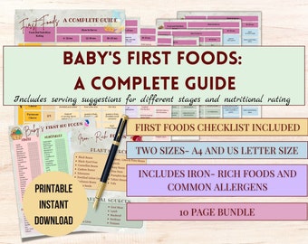 Baby First Foods Guide, FREE Baby's First Food Checklist Printable, BLW Chart, Solids Tracker, Baby Food Bundle, Baby Food List