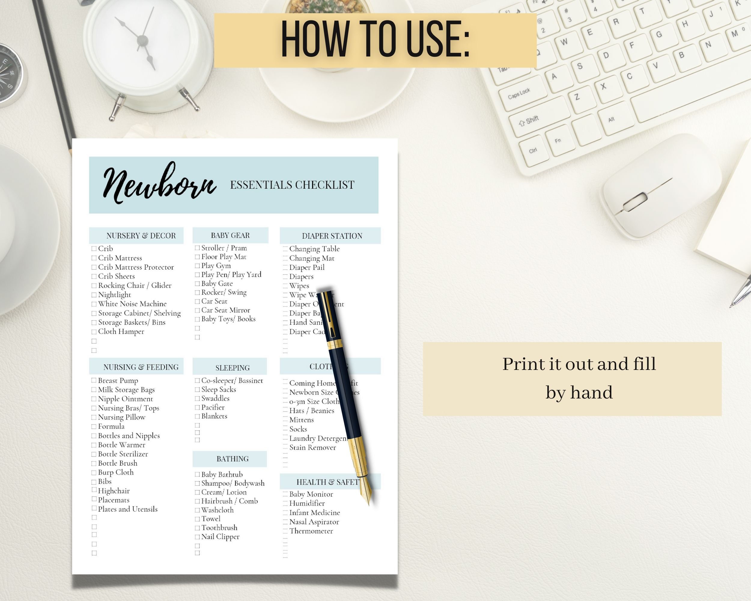 Newborn Essentials Checklist, Baby Registry Planner (digital Download ...