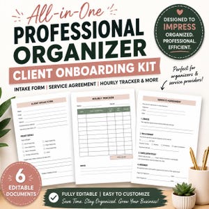 Professional Organizer Client Onboarding Kit | Editable Intake Form, Contract, Billable Hours Tracker | 6 Documents