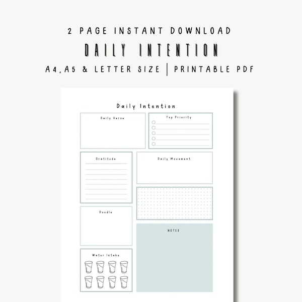 Daily Intention | A4, A5 and Letter | Instant Download | Productivity Planner