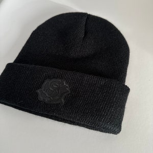 Beanie Black Rose Knit Embroidered Winter Hat Embroidered Patch Accessory