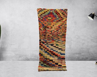 Marokkanischer Boujaad-Teppich aus echtem 100 % Boucherouit, flauschiger Beni Mrirt-Luxus-Kelim-Teppich für den Eingangsbereich, 90 x 200 cm, antiker handgefertigter Heimteppich