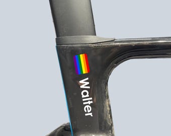 Custom Cyclist Name and Flag Decals made from high-quality waterproof vinyl designed for outdoor use, racing and casual riding (Set of 2)