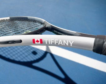 2x Tennis Racket Decals, Racquet Decals, Gift Name Stickers for Tennis Player Husband Gift for Boyfriend Gift Anti-Theft Label Name Flag