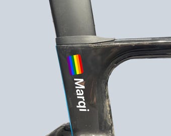 2x Your Name and Flag Waterproof Vinyl Decals for Bicycle, Road, MTB, Folding, Gravel, CX, BMX, Kids Bike, Gift for Husband Fiance Boyfriend