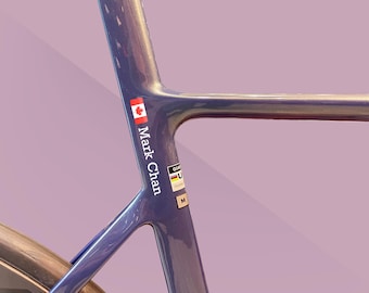 2x Personalized Name Decal by SancraftsCo, Cyclist Name and Flag Waterproof Vinyl Sticker for Bicycle, Perfect Personalized Gift for Him