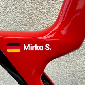 2x Personalized Name Decal by SancraftsCo, Cyclist Name and Flag Waterproof Vinyl Sticker for Bicycle, Perfect Personalized Gift for Him