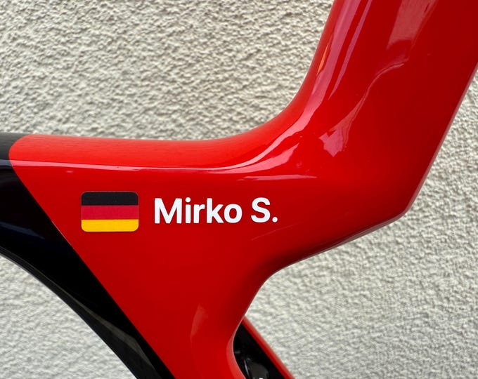 Featured listing image: 2x Personalized Name Decal by SancraftsCo, Cyclist Name and Flag Waterproof Vinyl Sticker for Bicycle, Perfect Personalized Gift for Him