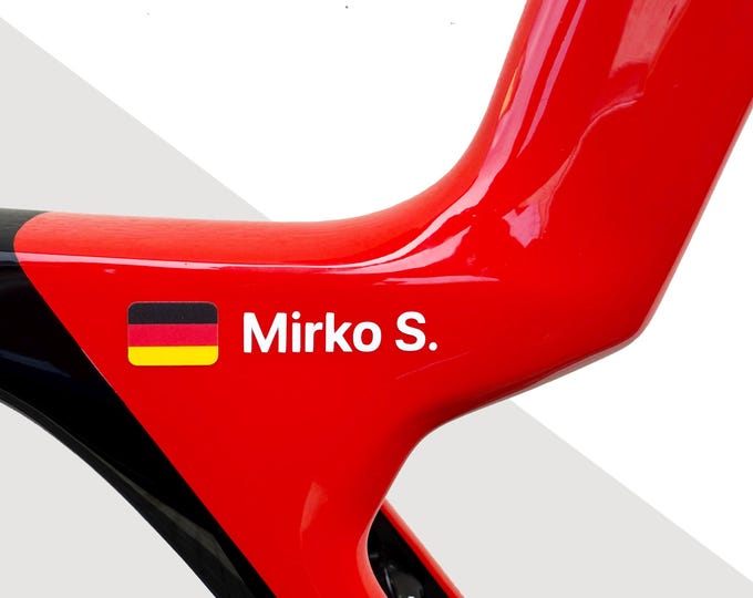 Featured listing image: 2x Personalised Name and Flag Sticker for Bicycle Decal, Road Bike, MTB, Folding, Gravel, CX The Best Gift for Husband Fiance Boyfriend Gift
