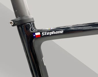 2x Personalized Name Decal by SancraftsCo, Cyclist Name and Flag Waterproof Vinyl Sticker for Bicycle, Perfect Personalized Gift for Him