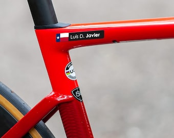 10x Best Custom Bike Name and Flag Waterproof Sticker - for boyfriend, husband, cyclist, bicycle, bike, mountain bike, kids bike free design