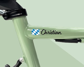 2x Signature Name Decal by SancraftsCo, Cyclist Name and Flag Waterproof Vinyl Sticker for Bicycle, Perfect Personalized Gift for Him