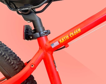 2x Personalized Name Decal by SancraftsCo, Cyclist Name and Flag Waterproof Vinyl Sticker for Bicycle, Perfect Personalized Gift for Him