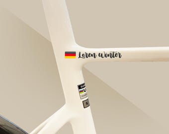 2x Personalized Name Decal by SancraftsCo, Cyclist Name and Flag Waterproof Vinyl Sticker for Bicycle, Perfect Personalized Gift for Him