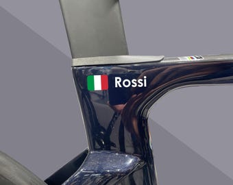 2x Personalised Name and Flag Sticker for Bicycle Decal, Road Bike, MTB, Folding, Gravel, CX The Best Gift for Husband Fiance Boyfriend Gift