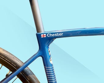 2x Personalized Name Decal by SancraftsCo, Cyclist Name and Flag Waterproof Vinyl Sticker for Bicycle, Perfect Personalized Gift for Him