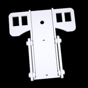 May include: White plastic T-shaped stand with two sets of holes on each side and a hole in the center.